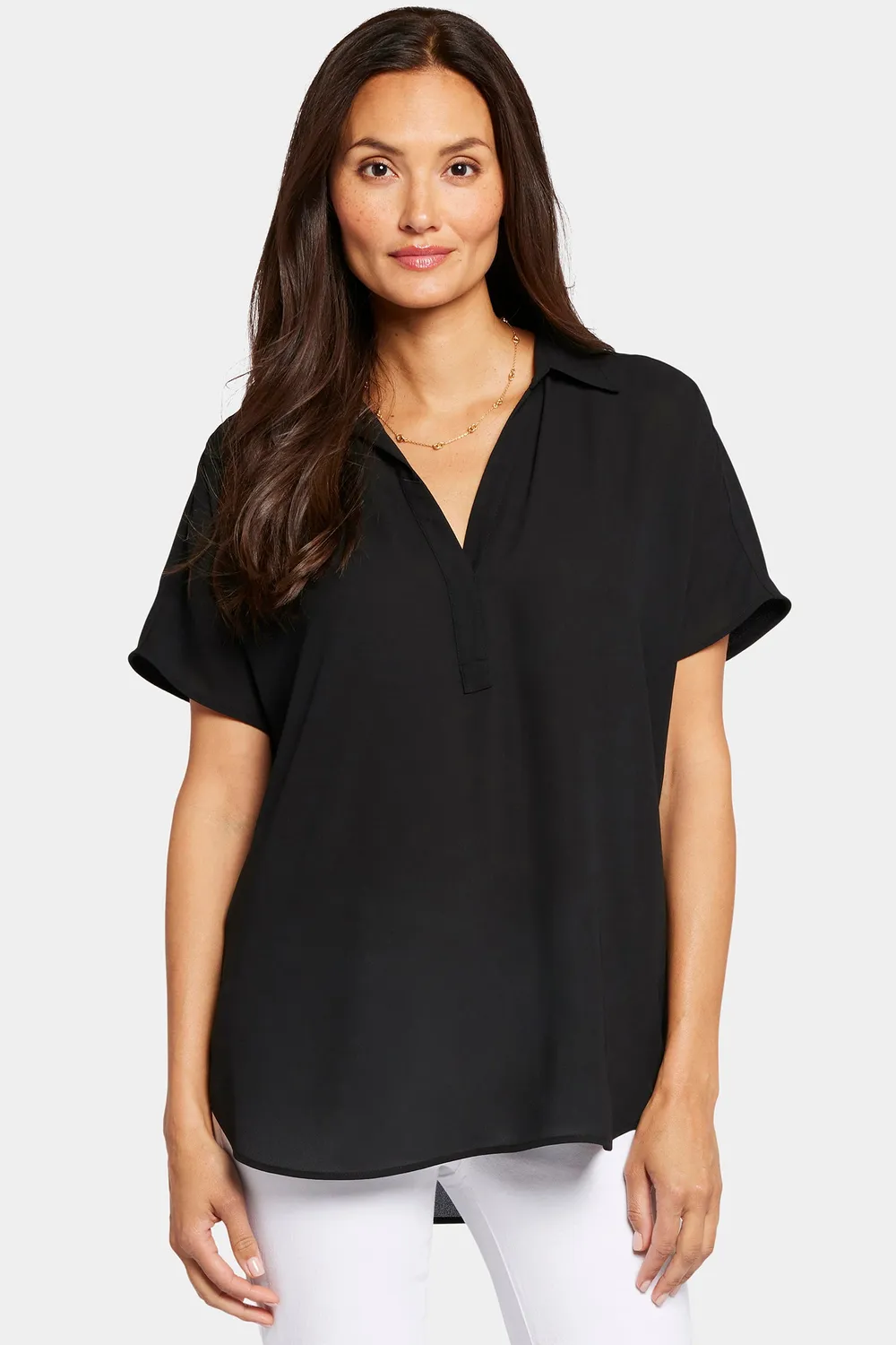 NYDJ Becky Kurzarm Bluse Schwarz Georgette