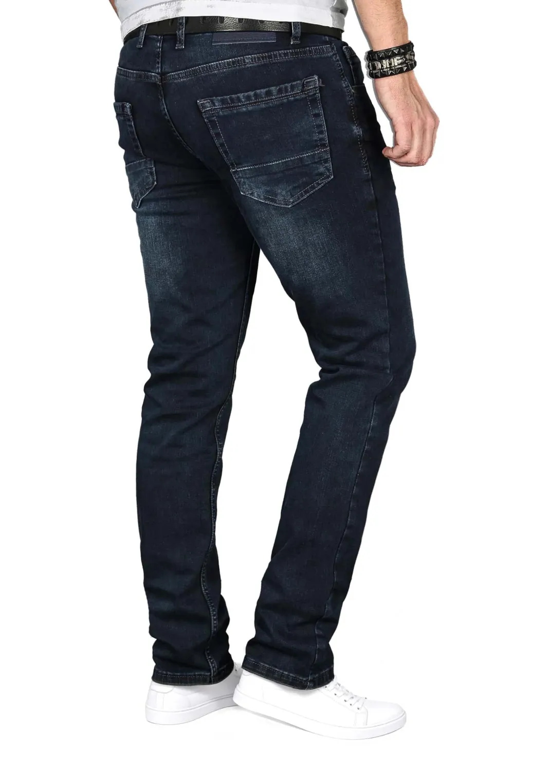 Alessandro Salvarini Herren Slim Fit Jeans Stretch Mittelblau Used