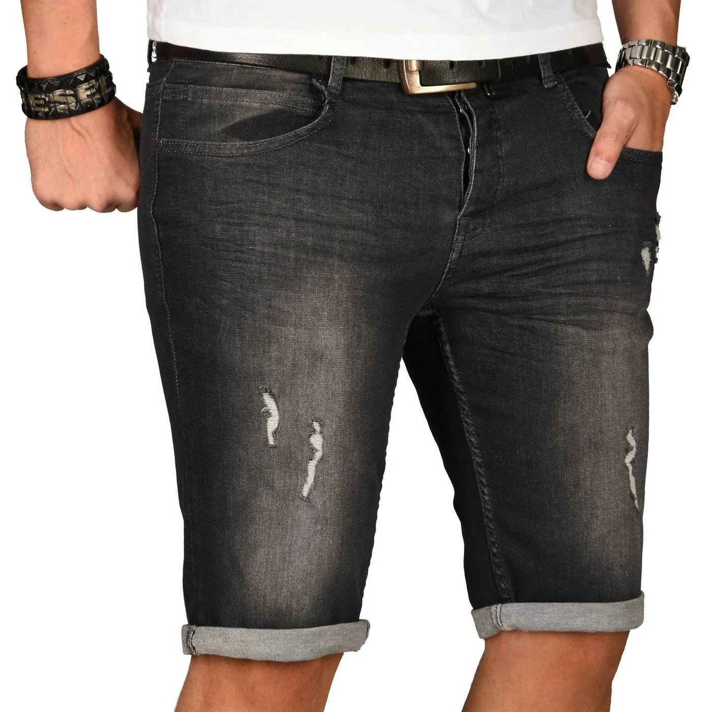 Alessandro Salvarini Herren Jeansshorts Slim Blau Washed 29W Sommer