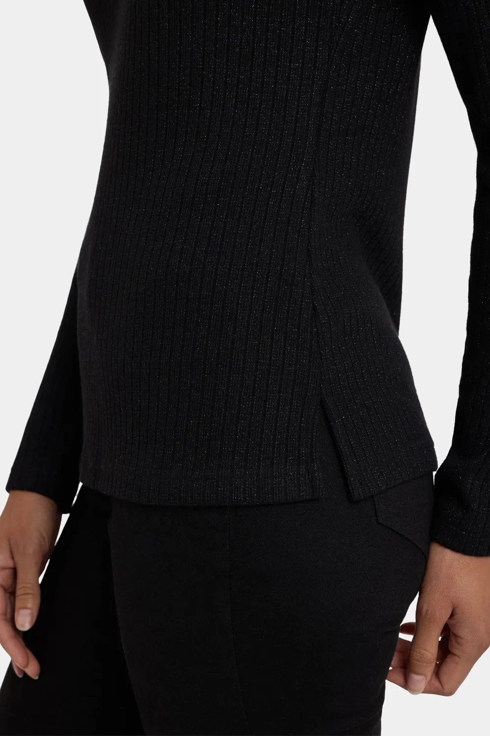 NYDJ Shimmer Henley Top langarm Schwarz Glitzer