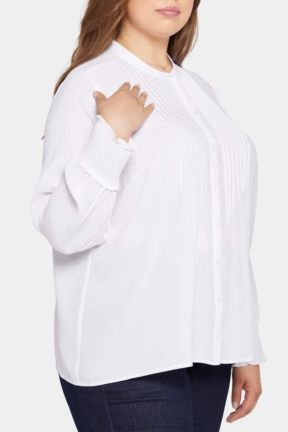 NYDJ Pleated Peasant Bluse Optic White Plus Size weiß
