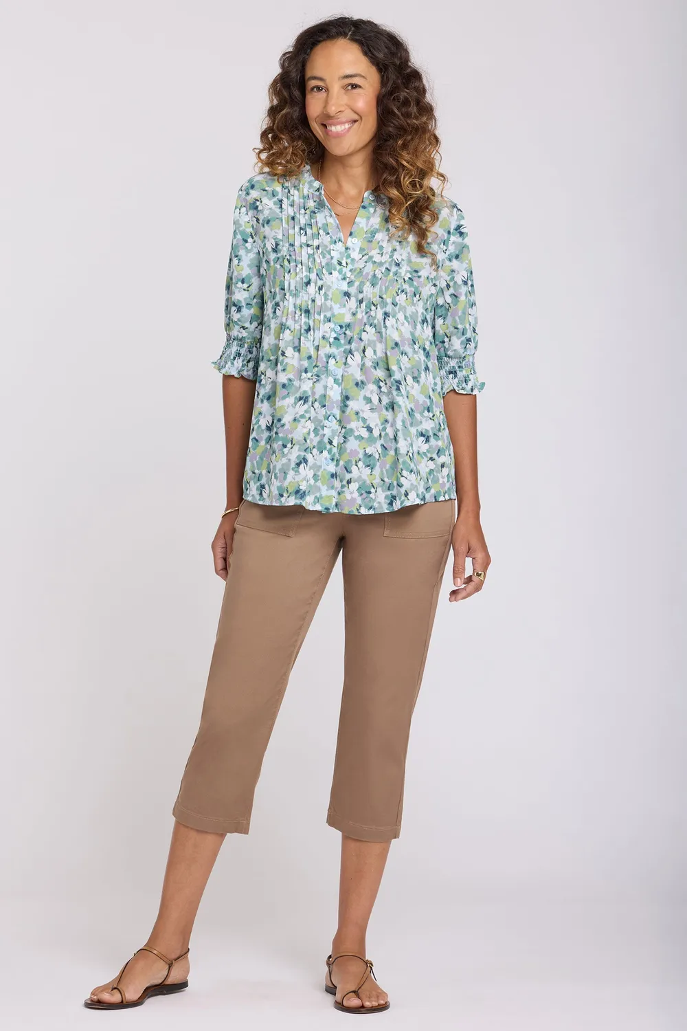 NYDJ Pleated Kurzarm Bluse Bloomington Falten