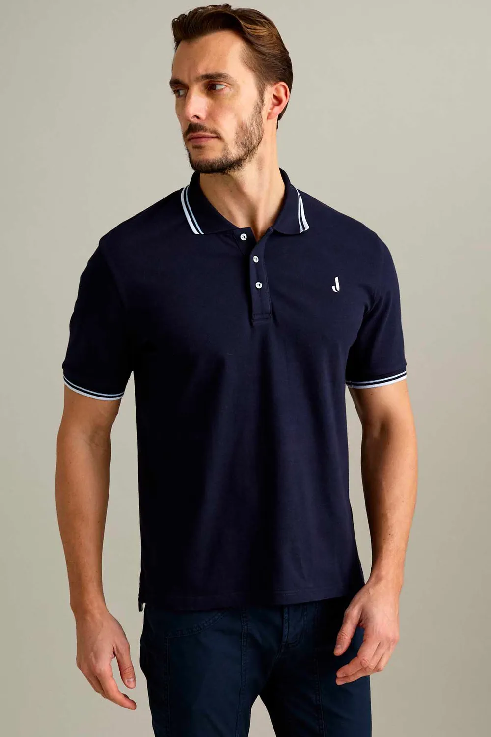 Jeckerson Polo 3-Knopf Piqué dunkelblau