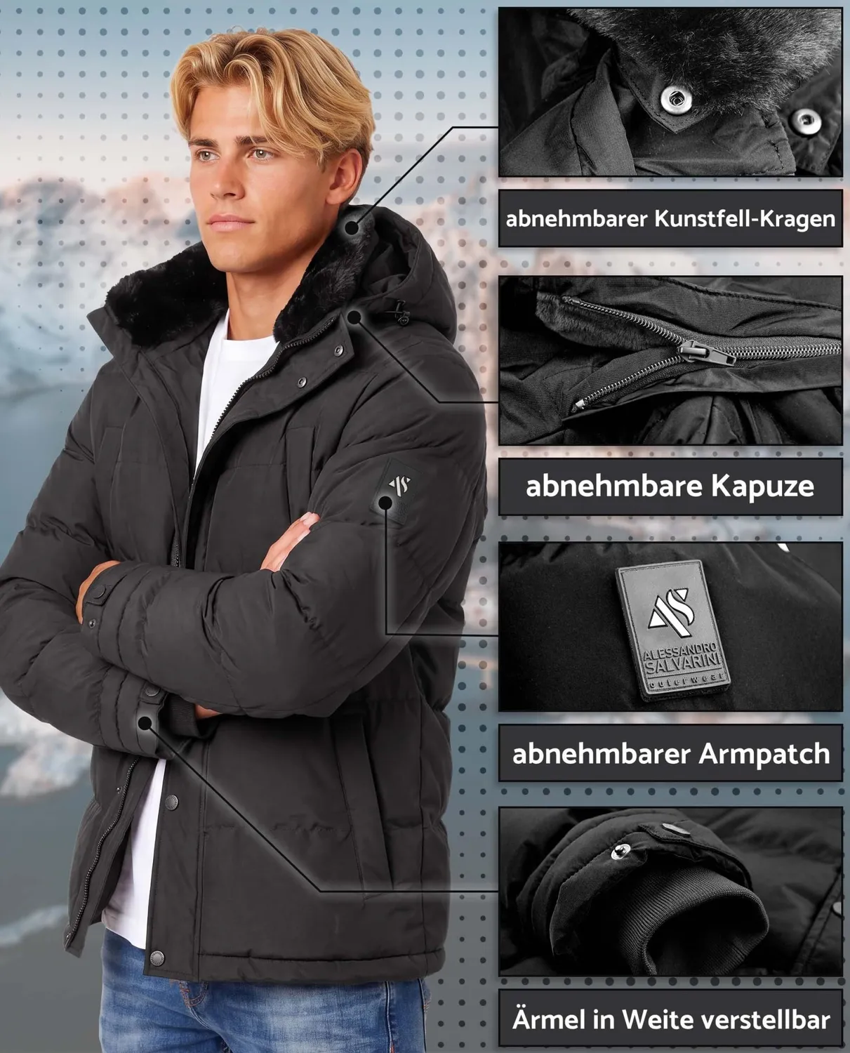 Alessandro Salvarini AS-326 Winterjacke Herren wasserabweisend