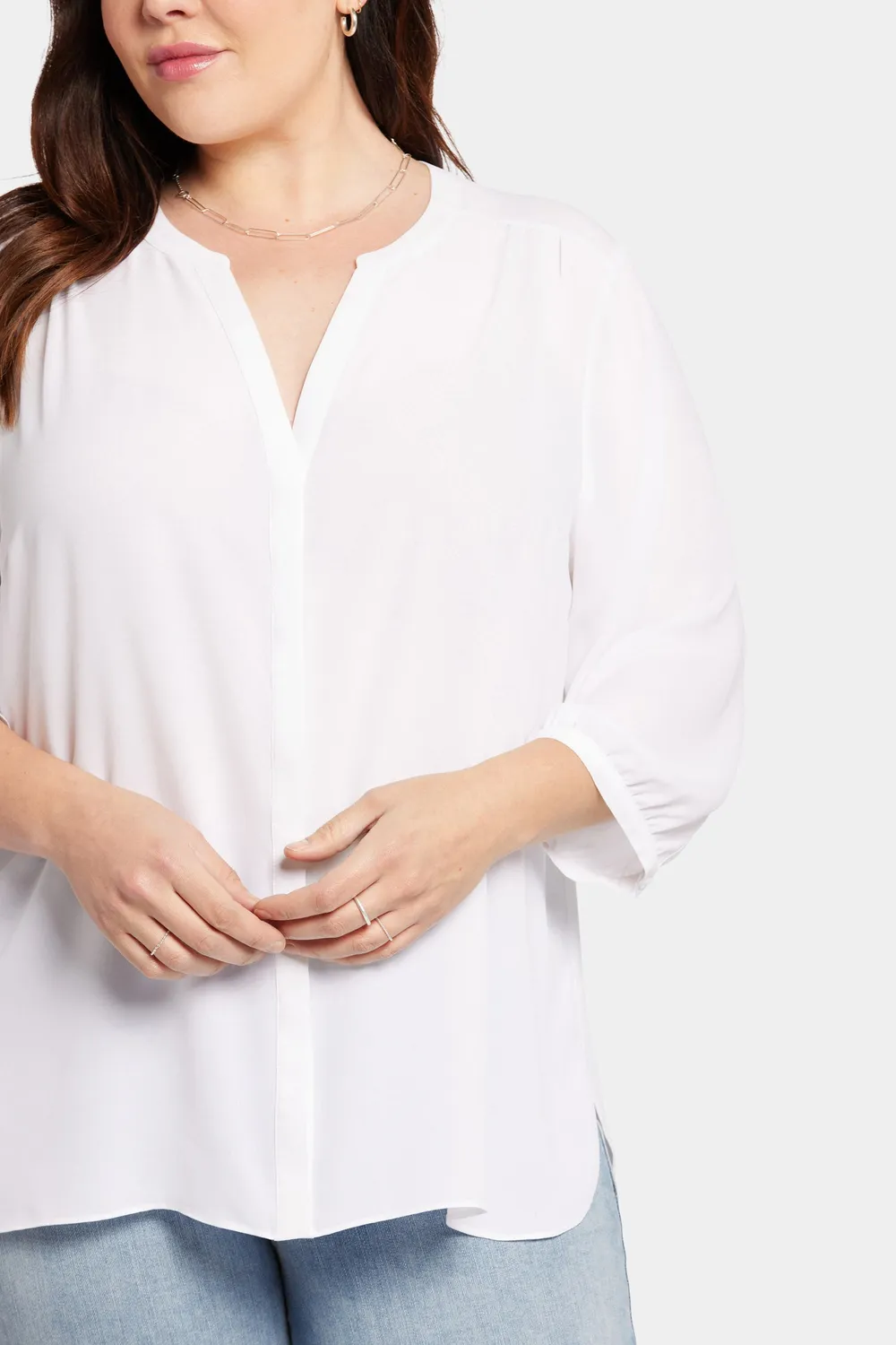 NYDJ Pintuck Bluse Plus Size Optic White 3/4-Arm