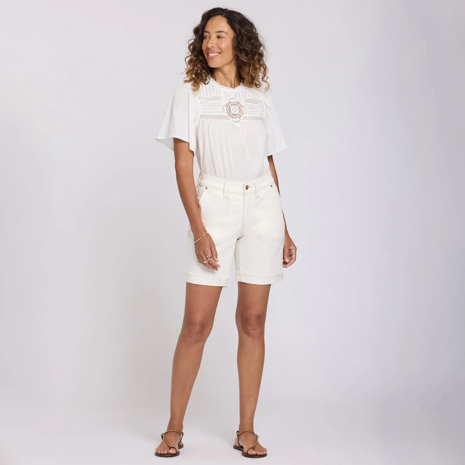 NYDJ Diana Relaxed Denim Shorts Vintage White