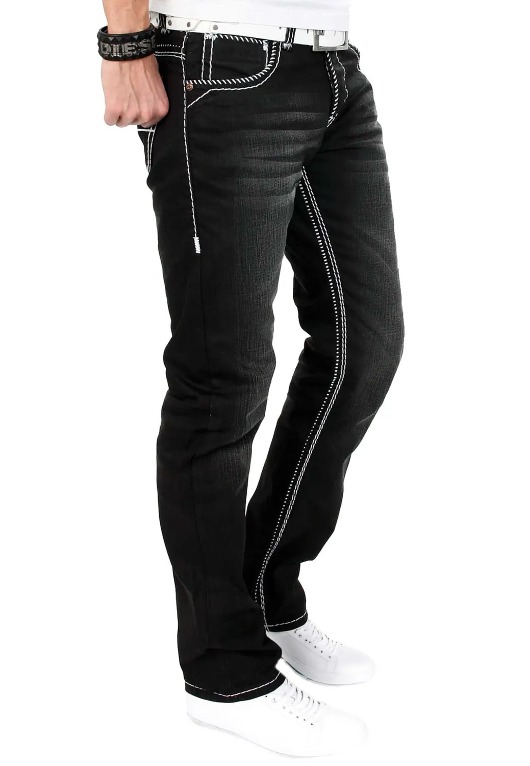 Alessandro Salvarini AS001 Herren Jeans Schwarz Regular Straight