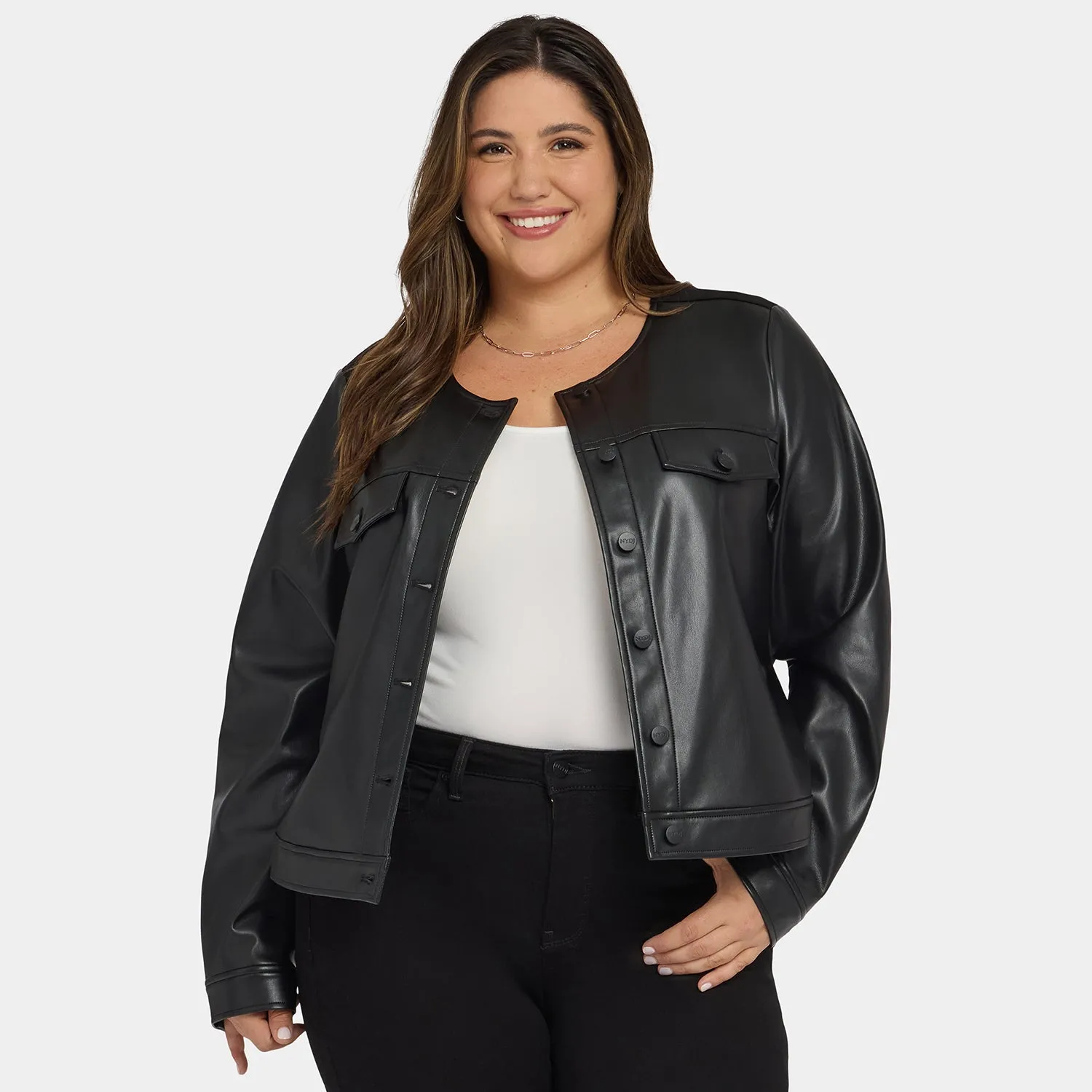 NYDJ Vanessa Jacke Plus Size Schwarz Kunstleder