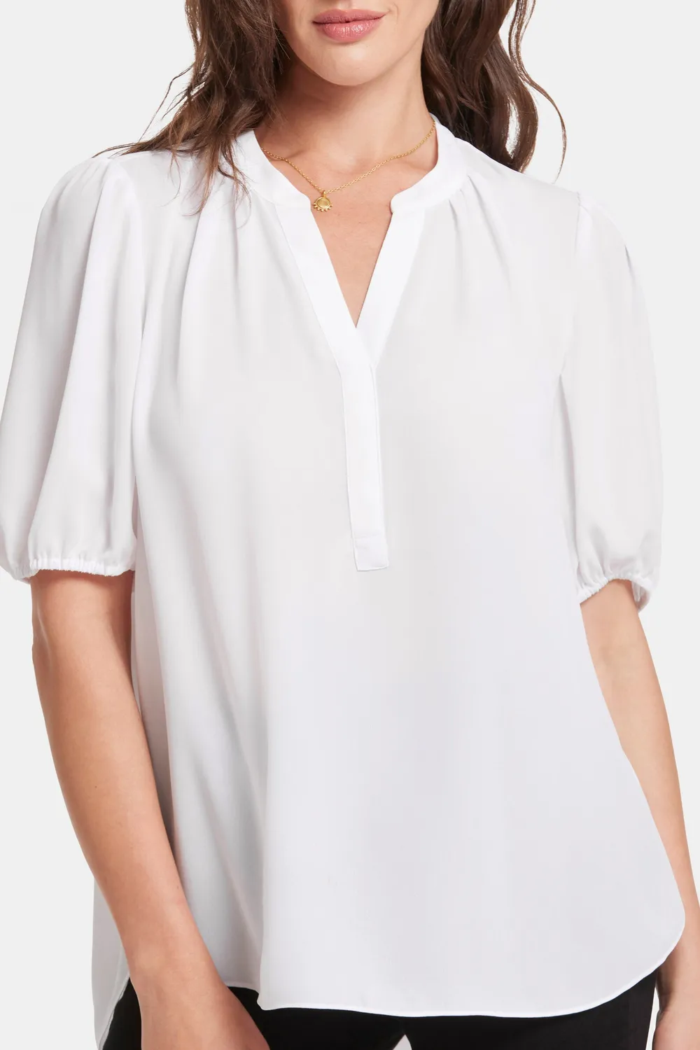 NYDJ Popover Bluse Optic White Puffärmel kurz