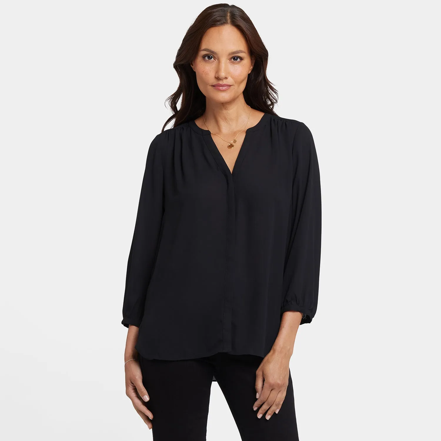 NYDJ Pintuck Blouse Bluse Black 3/4-Arm schwarz