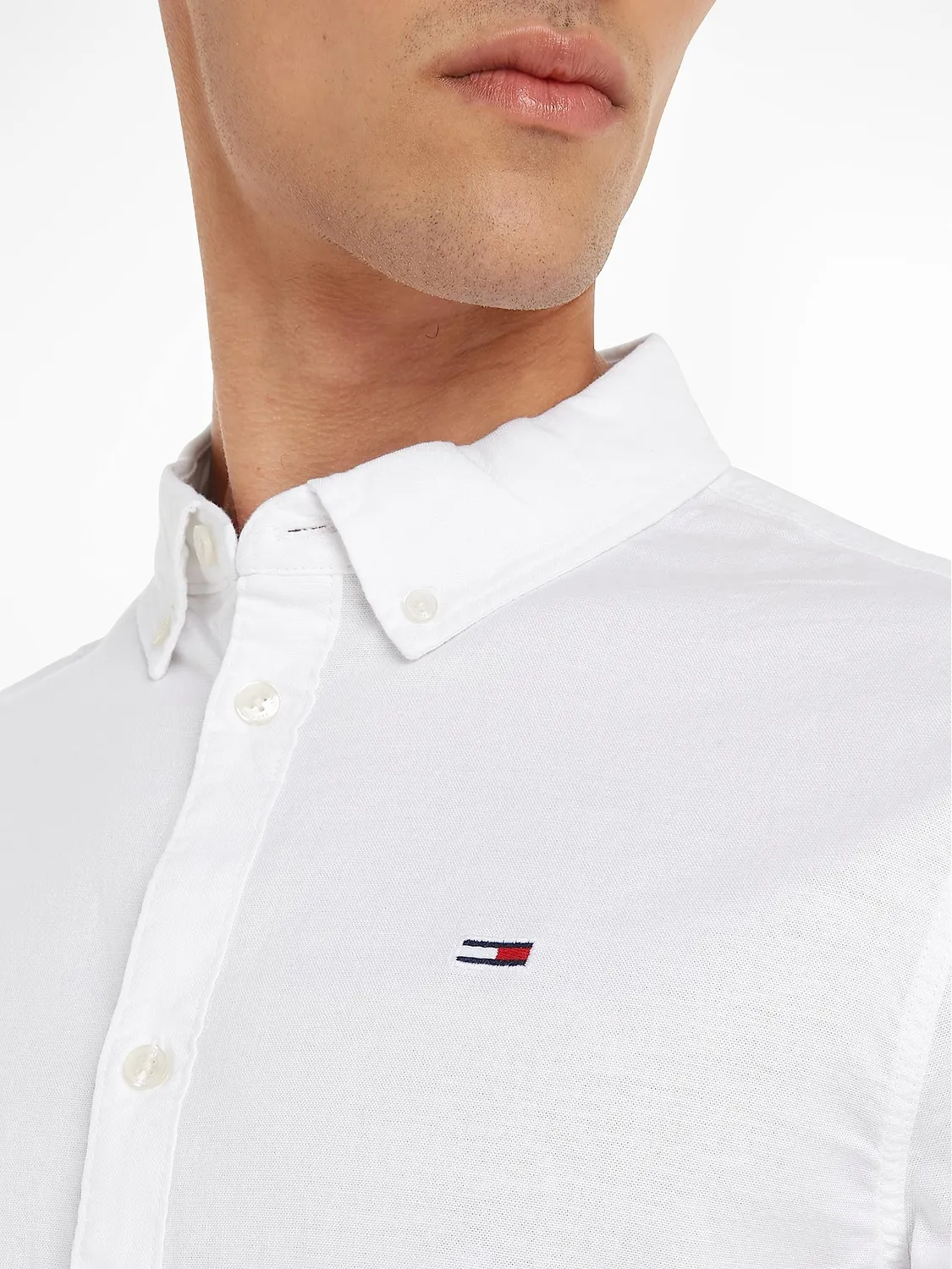 Tommy Jeans TJM Slim Hemd Herren Langarm Weiß L
