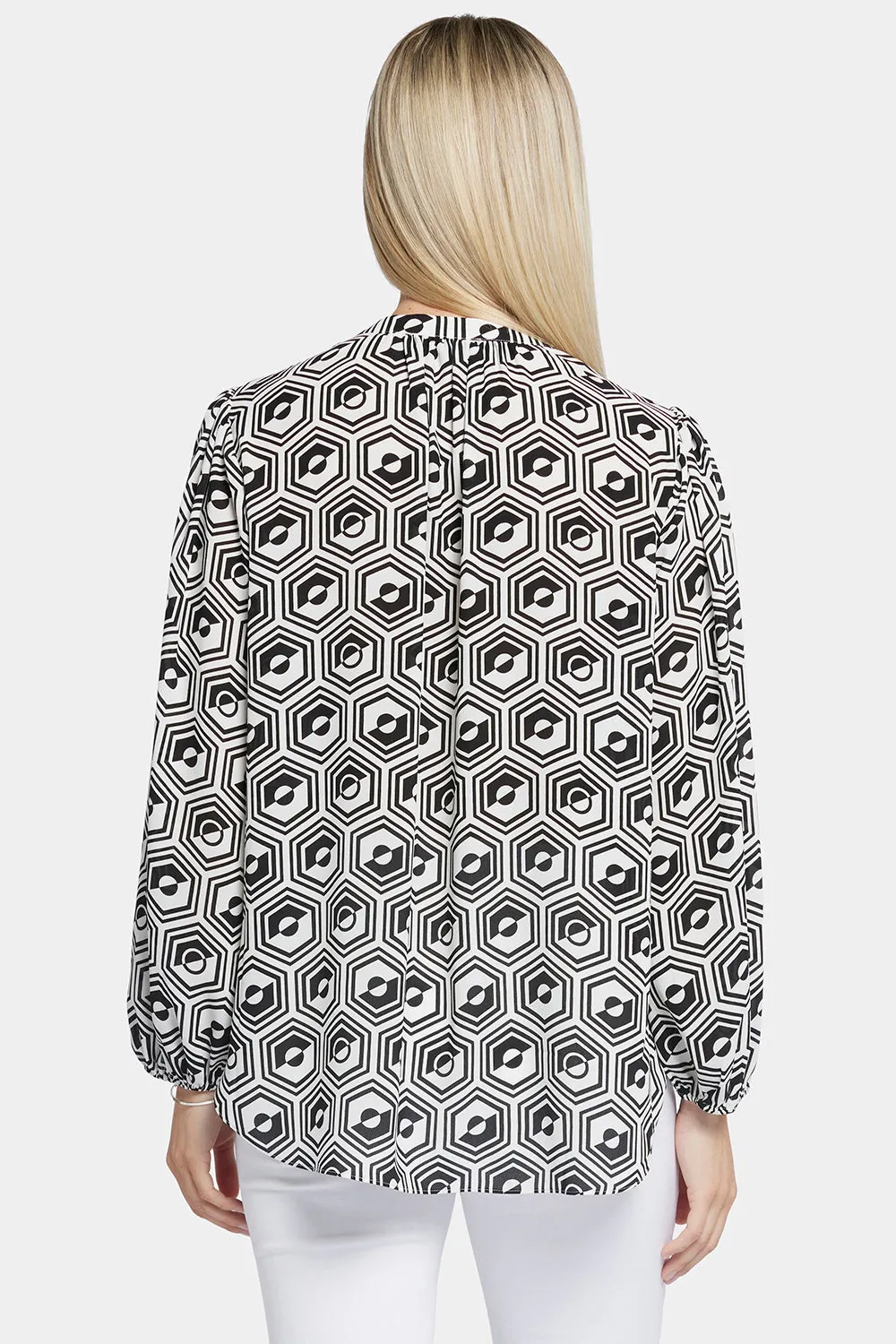 NYDJ Puff Sleeve Popover Bluse Night Owl luftig