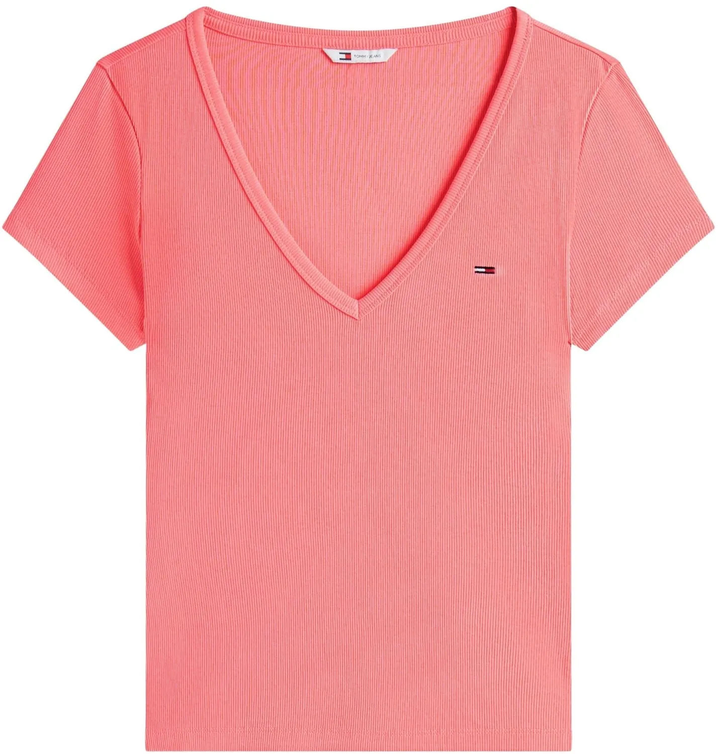 Tommy Jeans Essential Rib V-Ausschnitt T-Shirt Damen Schwarz Slim