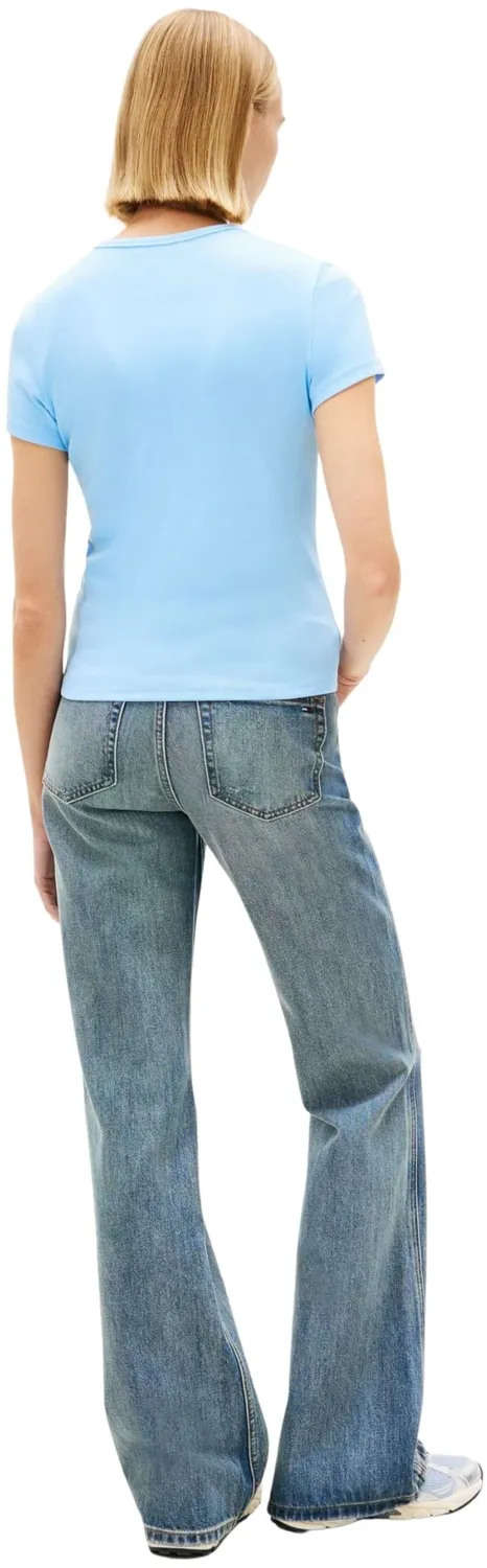 Tommy Jeans Essential Rib T-Shirt Damen L Hellblau Slim