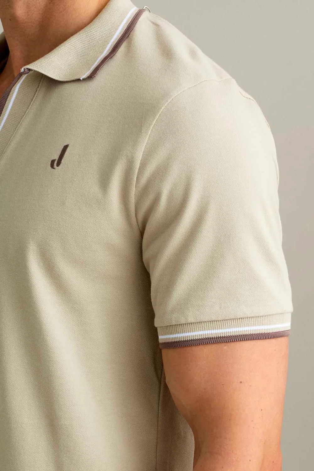 Jeckerson Polo V-Ausschnitt Polohemd Hellbeige Piquet