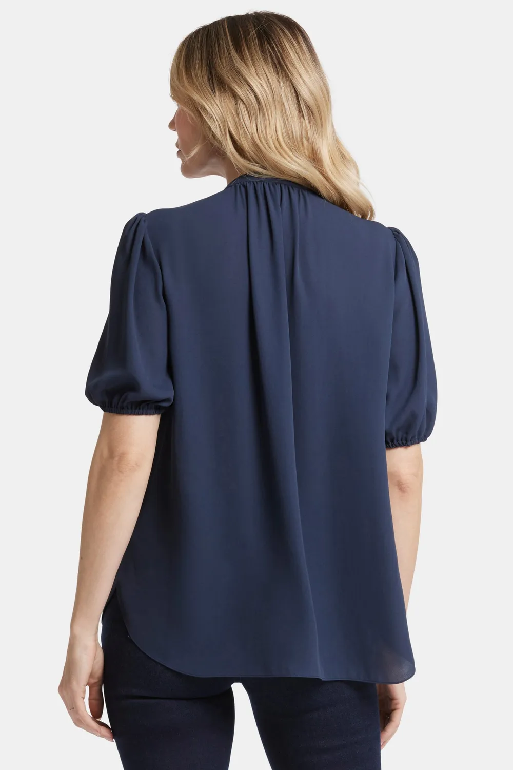 NYDJ Short Puff Sleeve Popover Bluse Navy