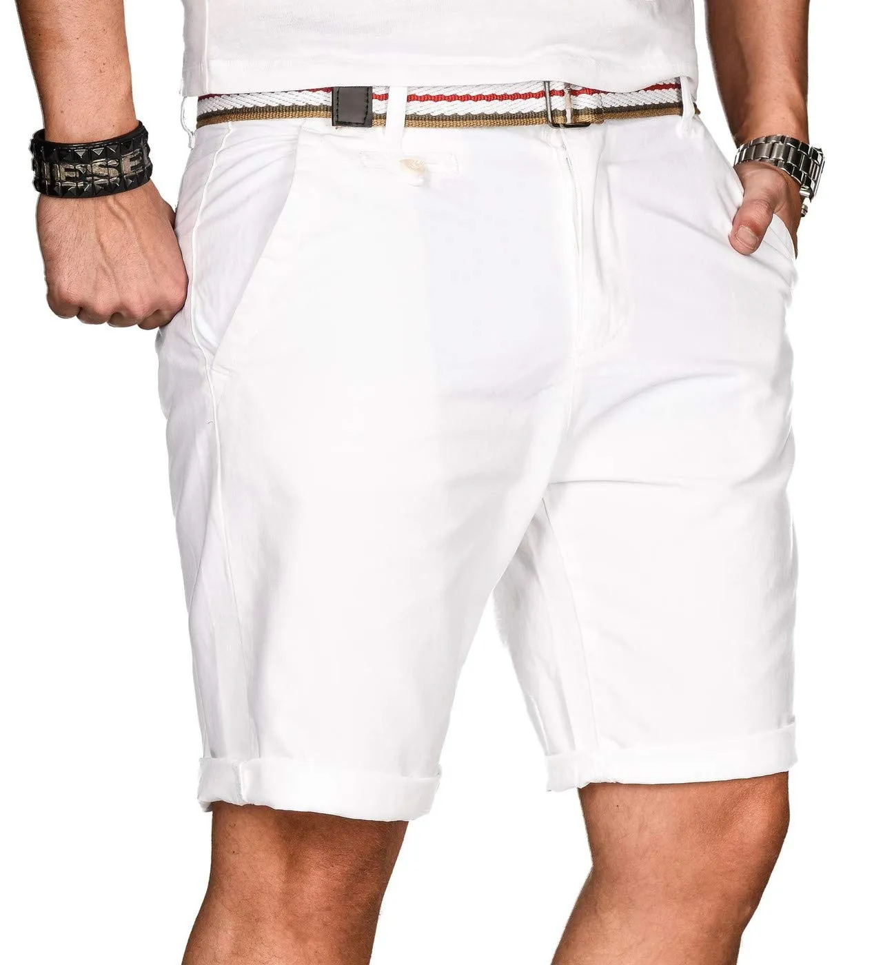 Alessandro Salvarini AS-096 Bermuda Shorts Schwarz mit Gürtel Baumwolle