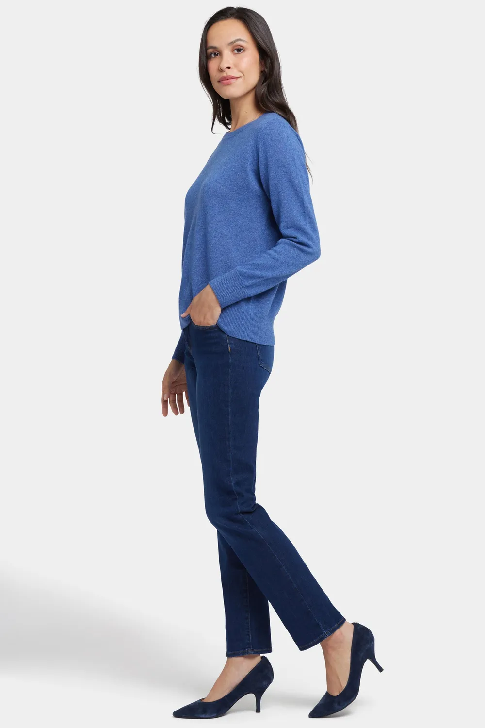 NYDJ Cashmere Essential Crewneck Pullover Heather Blue