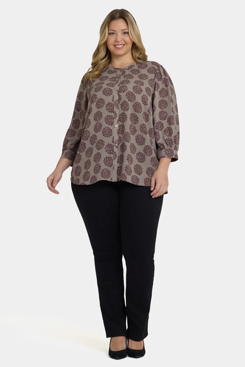 NYDJ Bonnie Bluse Valenton 3/4-Arm 0X Blumendruck