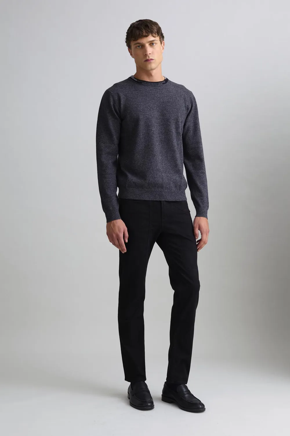 Jeckerson Girocollo Cardato Pullover Herren stahlgrau Wolle