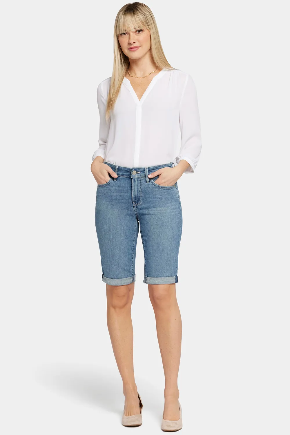NYDJ Briella 11 Inch Denim-Shorts Heyburn Wash mit Umschlag