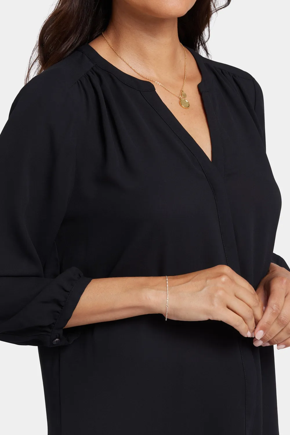 NYDJ Pintuck Blouse Bluse Black 3/4-Arm schwarz