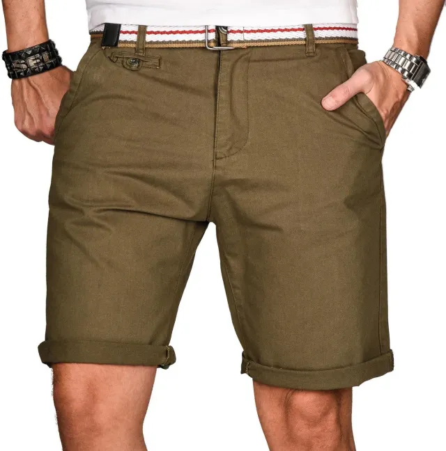 Alessandro Salvarini AS-096 Bermuda Shorts Beige mit Gürtel Baumwolle
