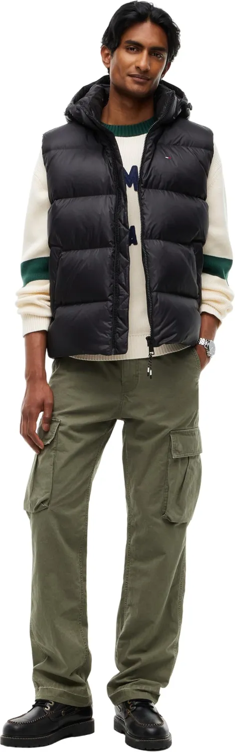 Tommy Jeans Essential Down Vest Herren Weste Schwarz Kapuze