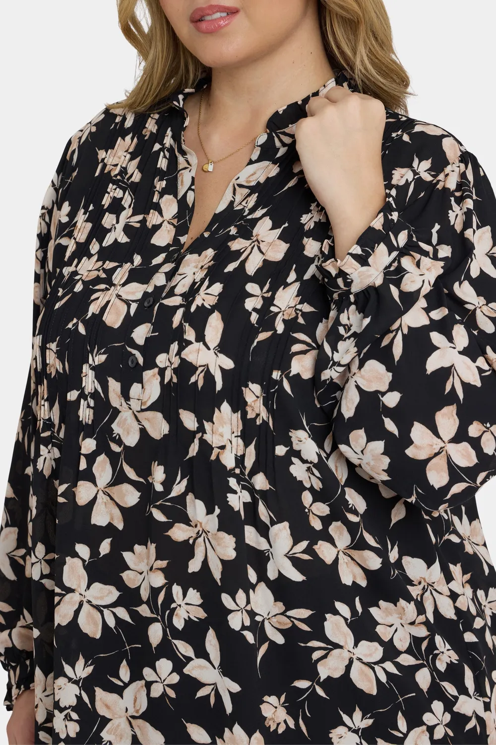 NYDJ Plissee Tunika Claudette schwarz floral Plus