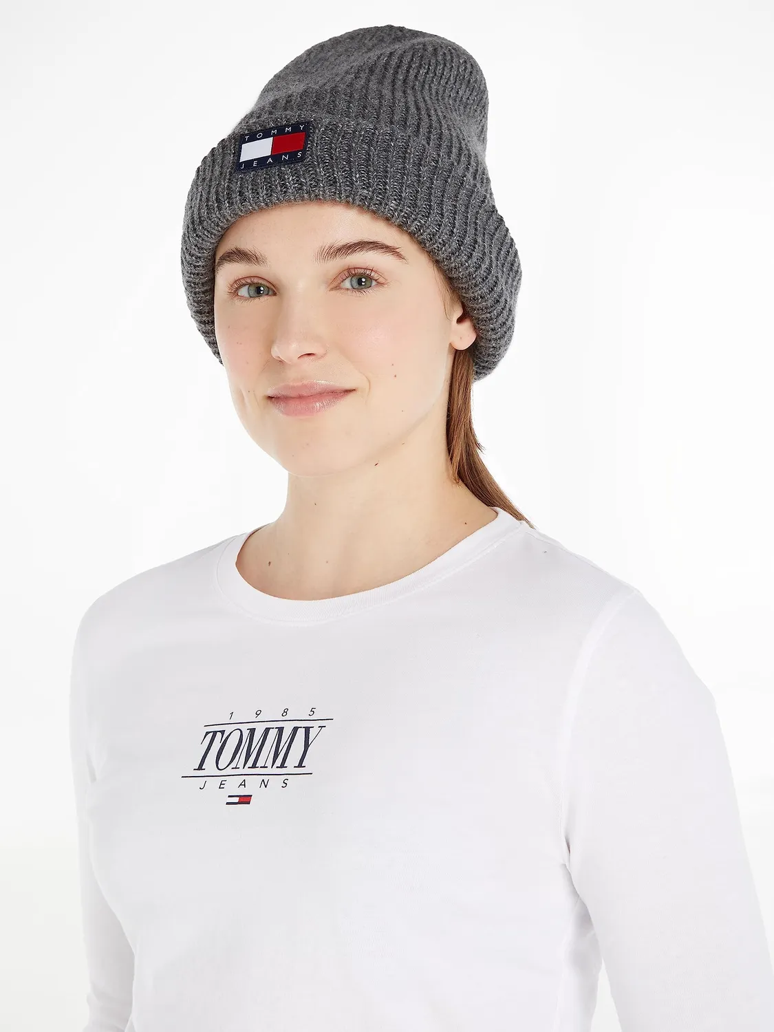 Tommy Jeans Soft Strickmütze Wintermütze Grau Melange Onesize