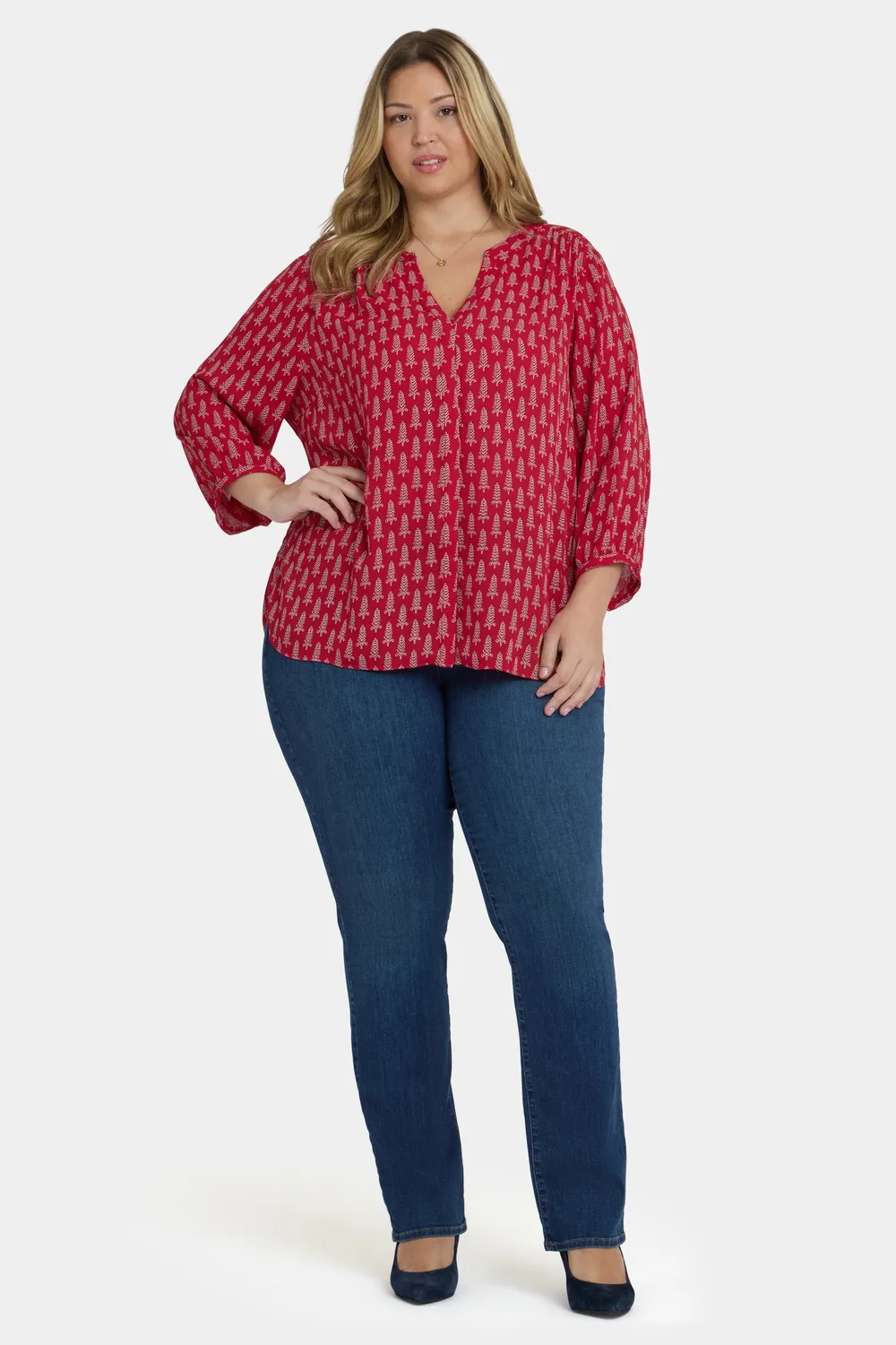 NYDJ Pintuck Plus Size Bluse 3/4-Arm Jacqueline