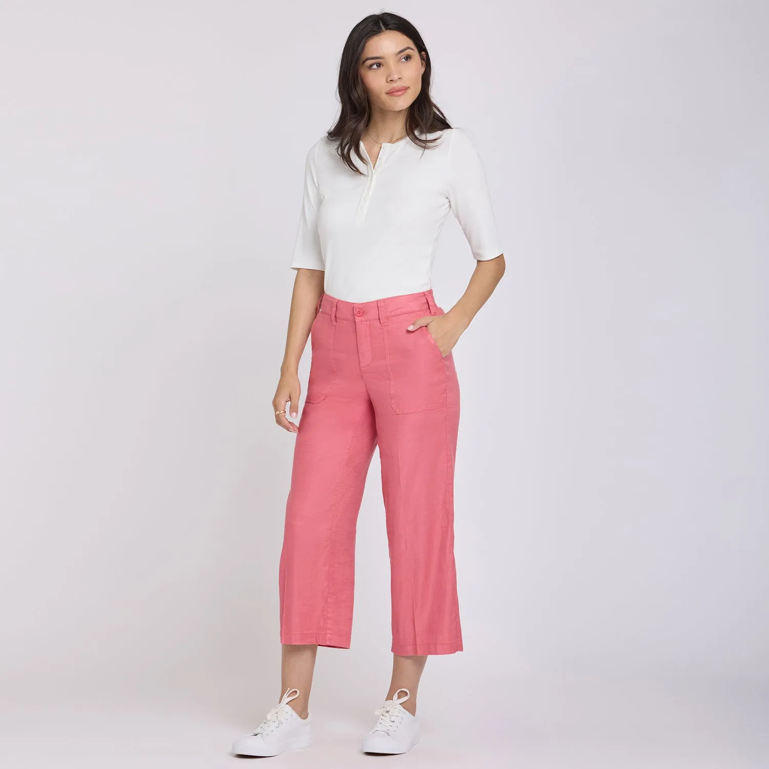 NYDJ Wide Leg Cargo Capri Desert Rose Leinen