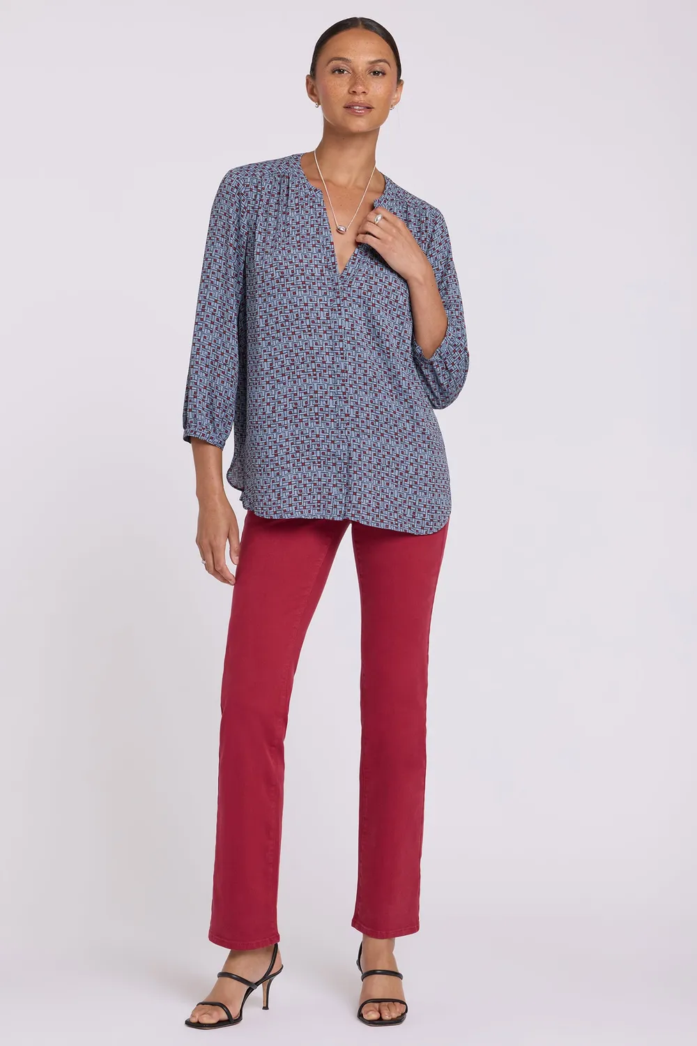 NYDJ Pintuck Bluse Gillian Geo gemustert
