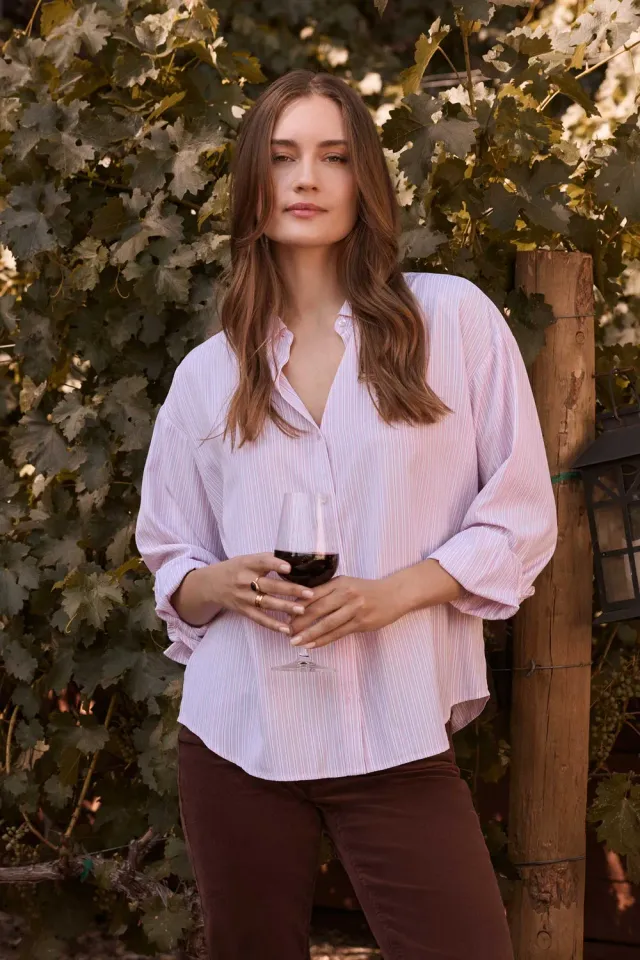 NYDJ Daphne Shirt Bluse Gardenia Stripe 100% Baumwolle