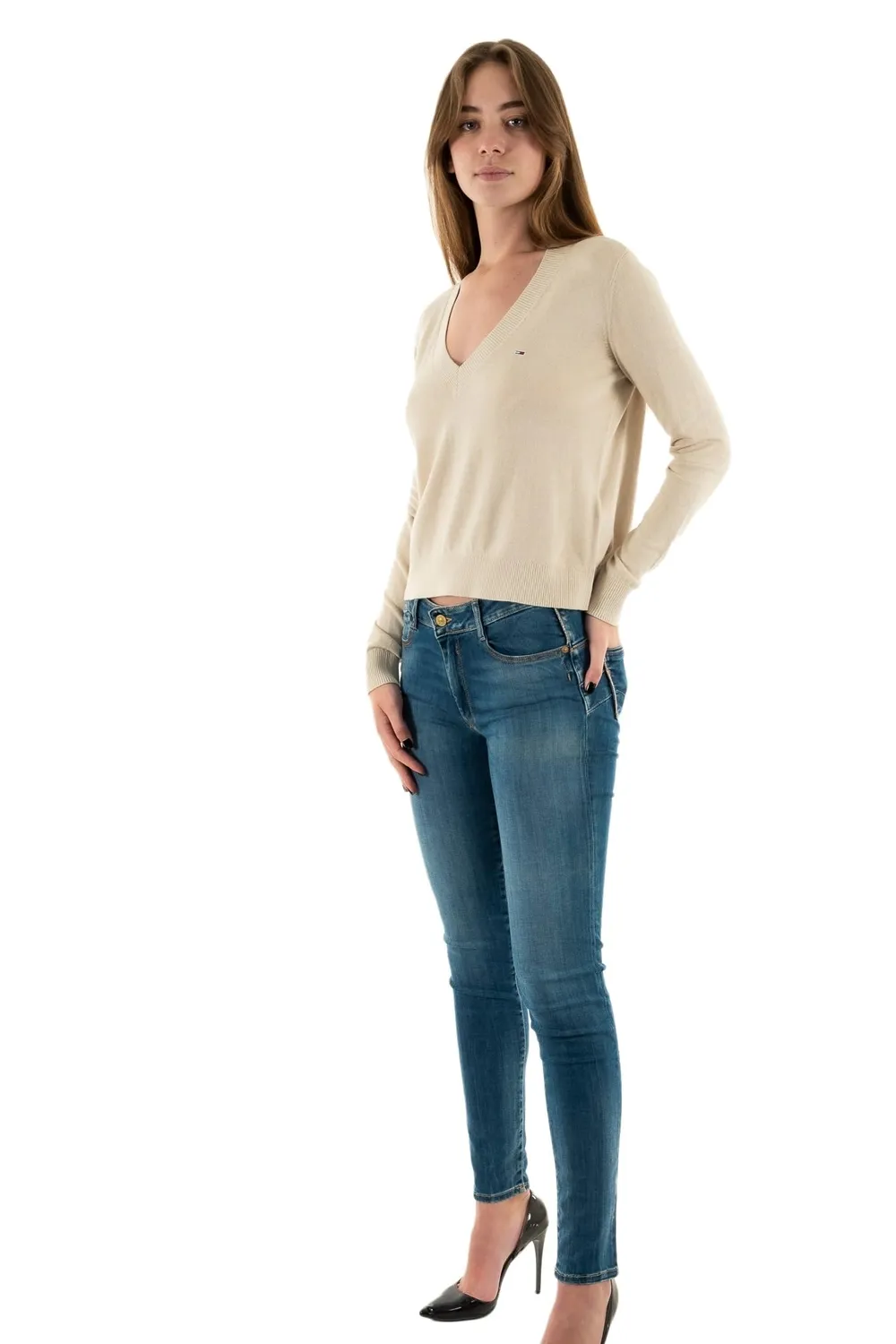 Tommy Jeans Essential V-Ausschnitt Pullover Baumwolle