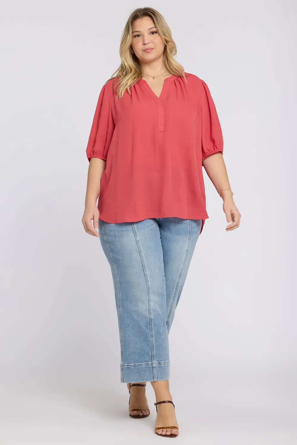 NYDJ Puff Sleeved Popover Top Plus Chrysanthemum leicht
