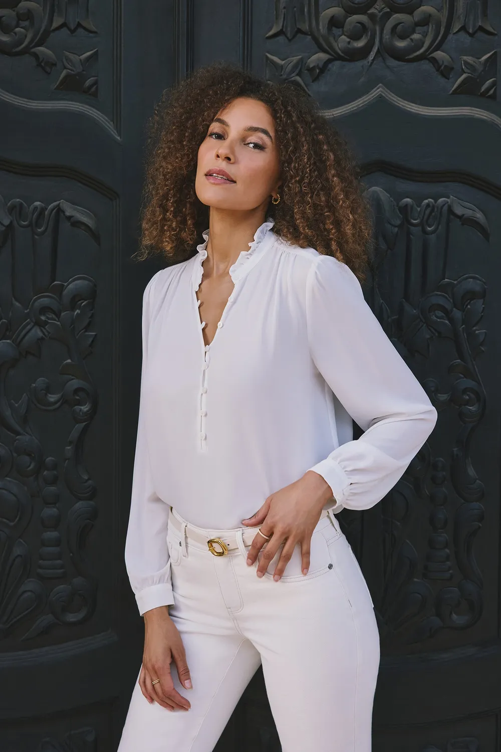 NYDJ Hannah Bluse Optic White Recycled