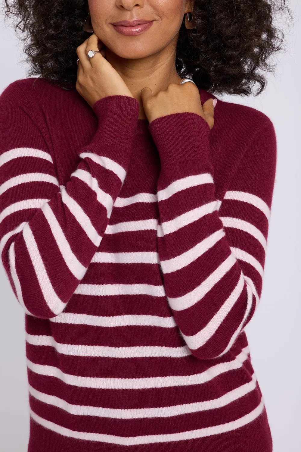 NYDJ Striped Cashmere Pullover Burgundy Combo Gestreift