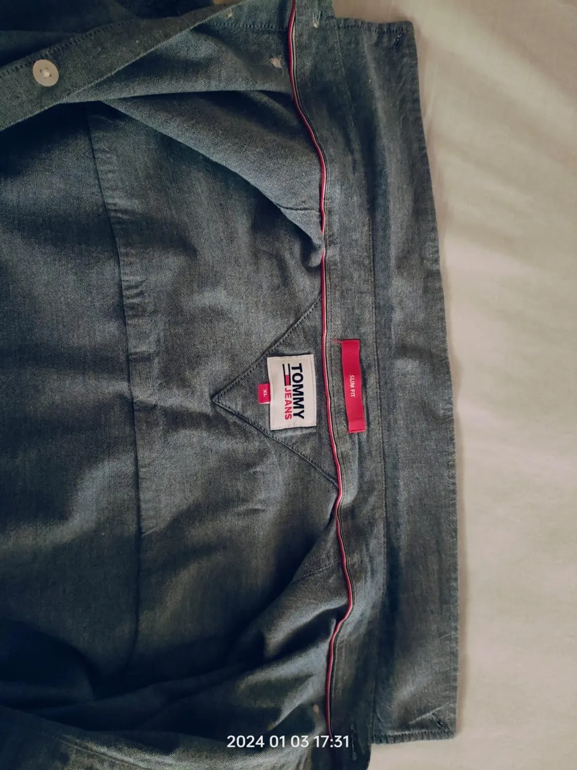 Tommy Jeans TJM Slim Hemd Herren Langarm Weiß L