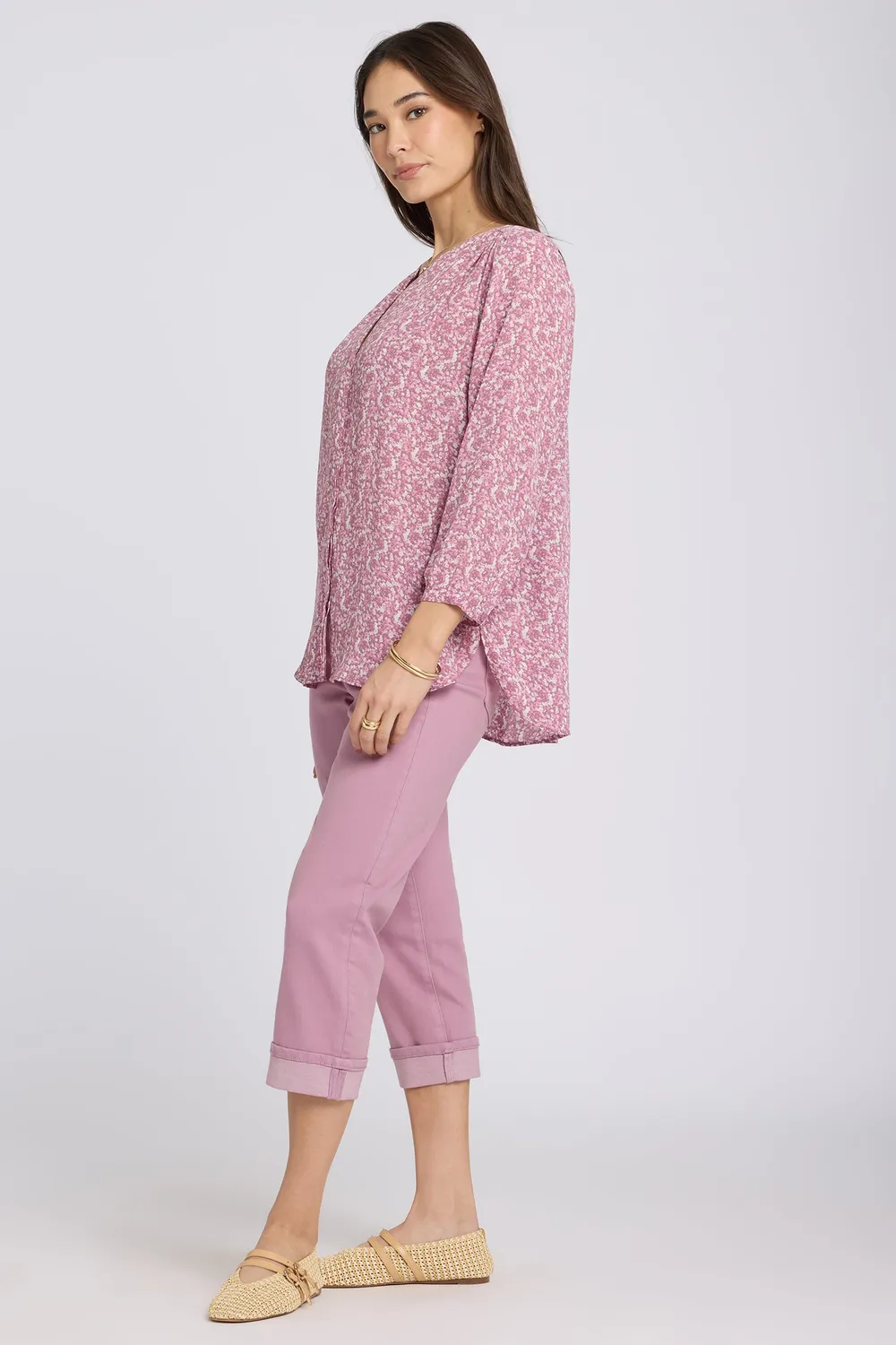 NYDJ Pintuck Bluse Destiny Ditsy rosa