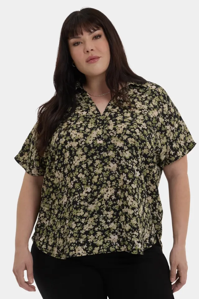 NYDJ Becky Kurzarm Bluse Plus Size Granada Garden leicht