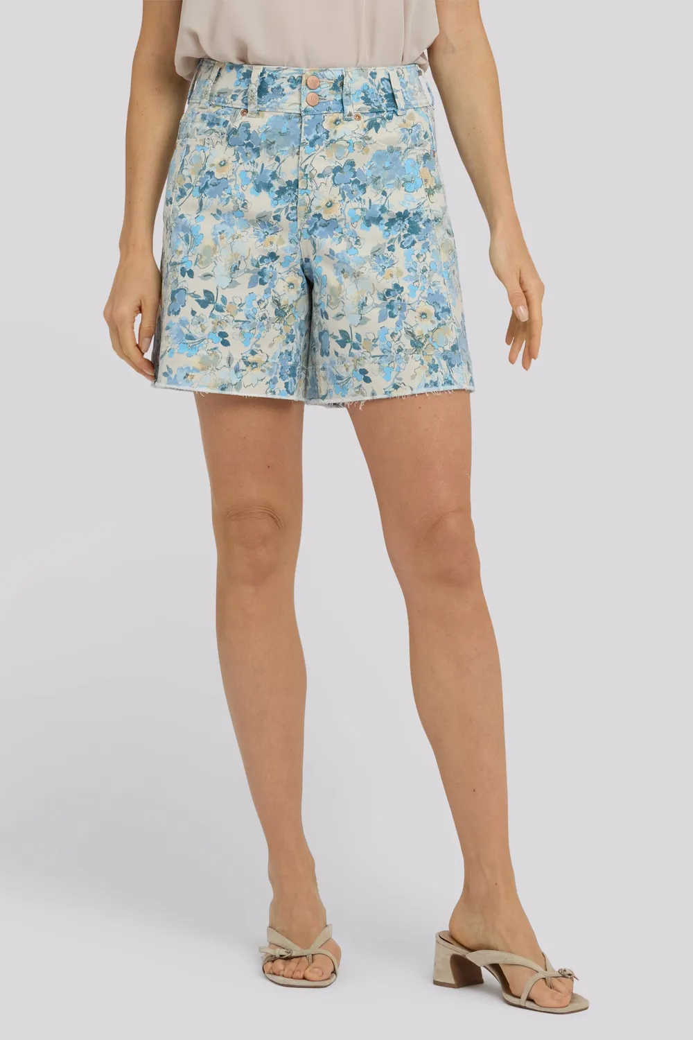NYDJ Berkyn Shorts Blue Blooms Jeansshorts Hochbund