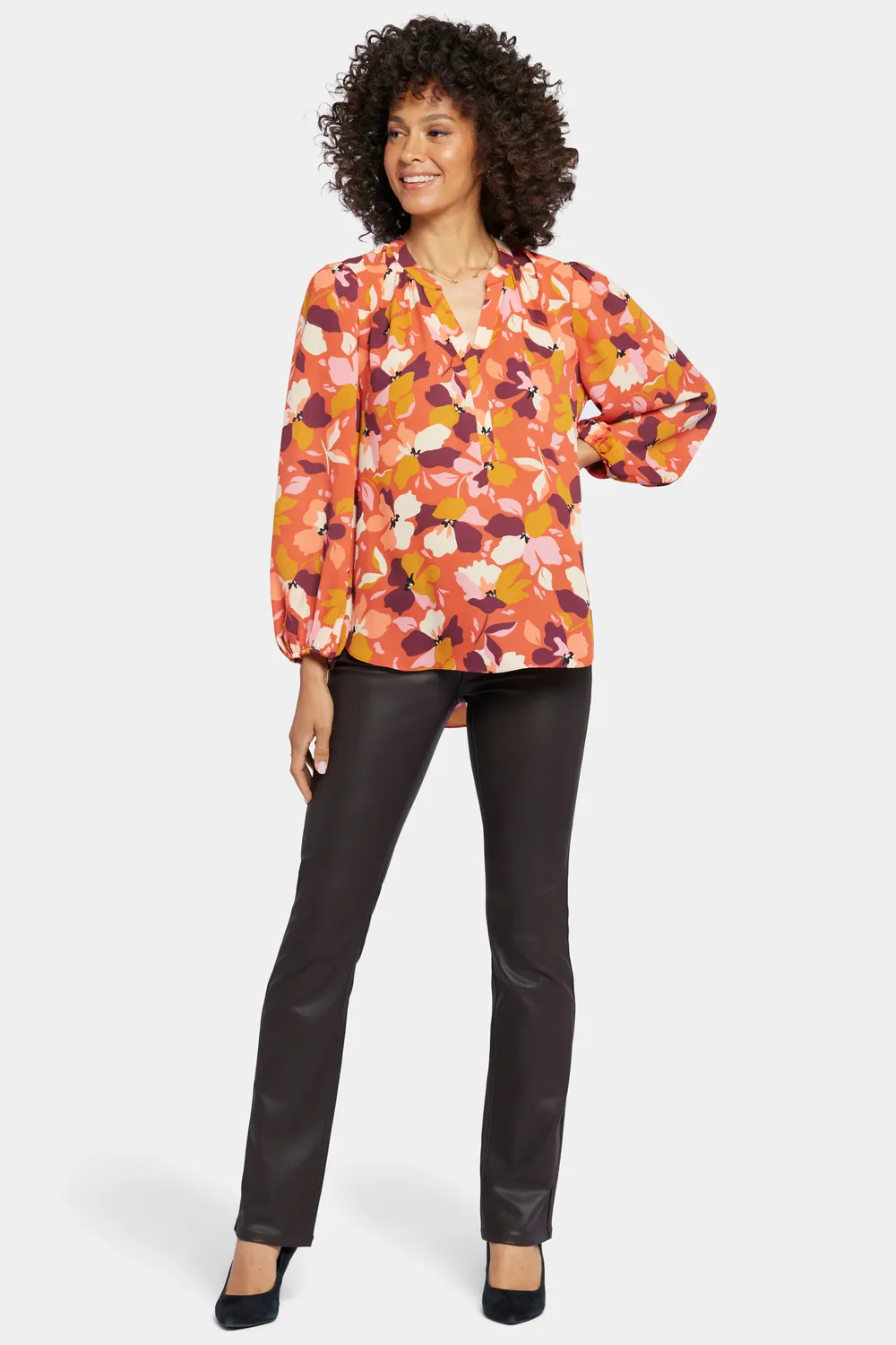 NYDJ Puff Sleeve Popover Top Gingervale Orange
