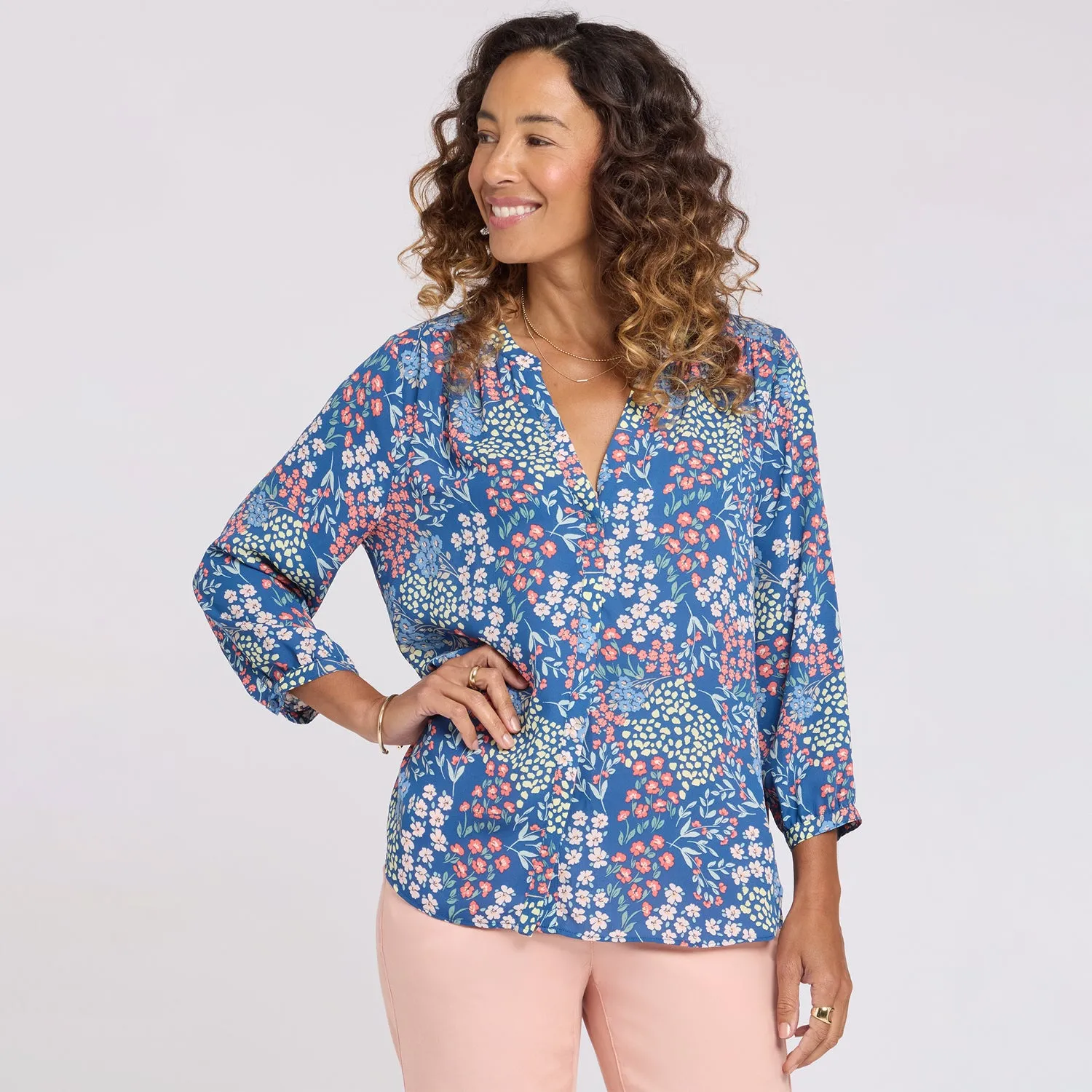 NYDJ Pintuck Bluse Walking on Sunshine 3/4-Arm