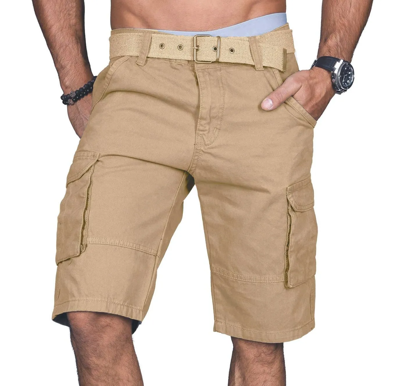 Alessandro Salvarini Cargo Shorts AS-037 Beige mit Gürtel