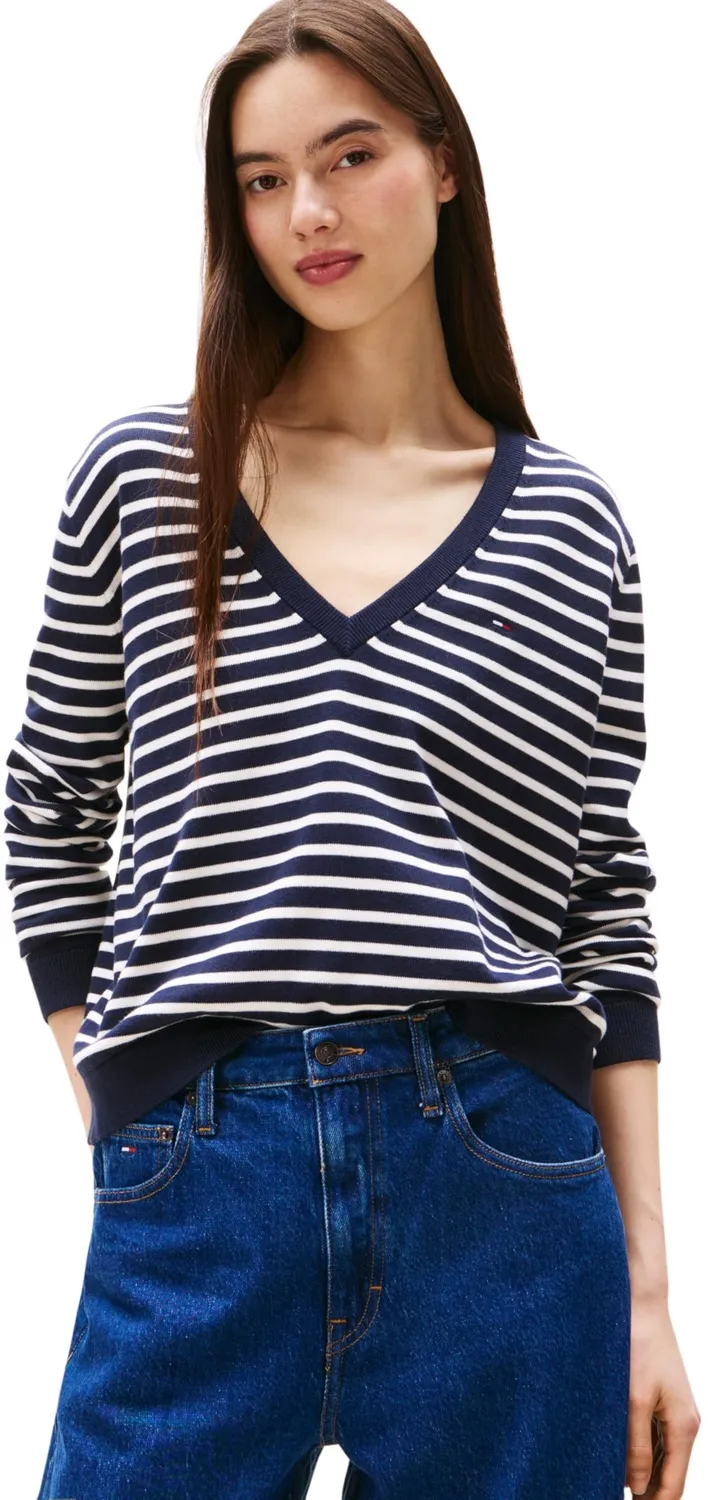 Tommy Jeans Essential V-Ausschnitt Pullover Baumwolle