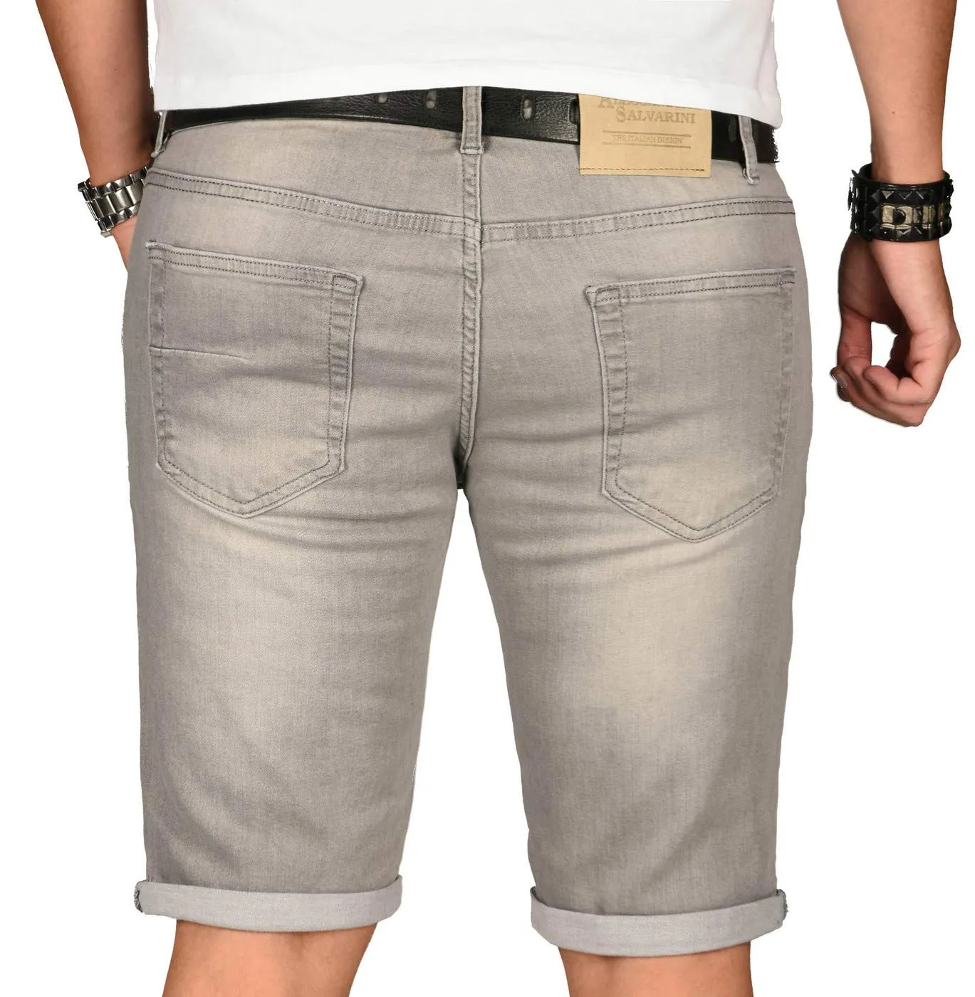 Alessandro Salvarini Designer Jeans Shorts Herren Grau Washed W29