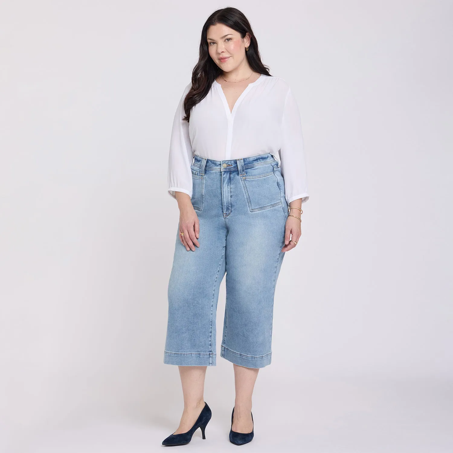 NYDJ Brigitte Wide Leg Capri Jeans Plus Size Mist Springs blau