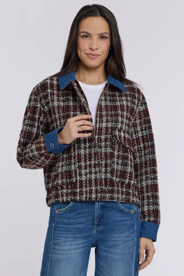 NYDJ Tweed Baseball Jacke Schwarz Multi Metallic
