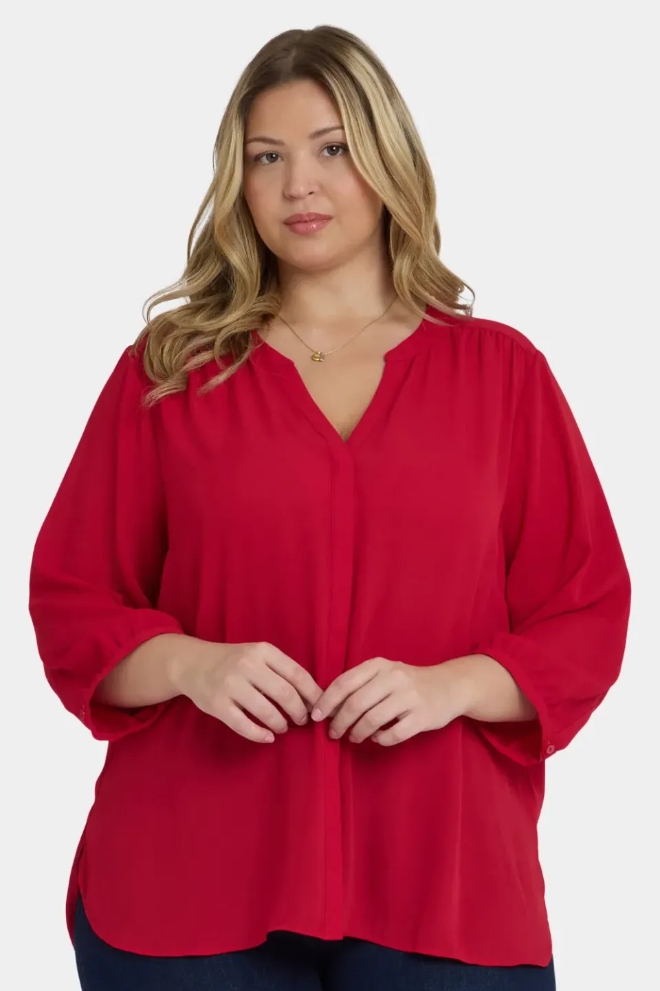 NYDJ Pintuck Plus Size Bluse Carnelian Rot 3/4-Arm